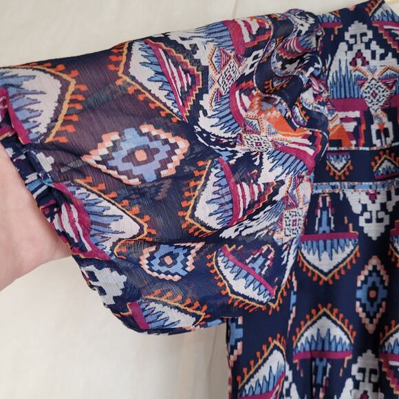 Old Navy blue southwestern print chiffon maxi dress Size XL Western Ranch Artsy - Picture 6 of 10